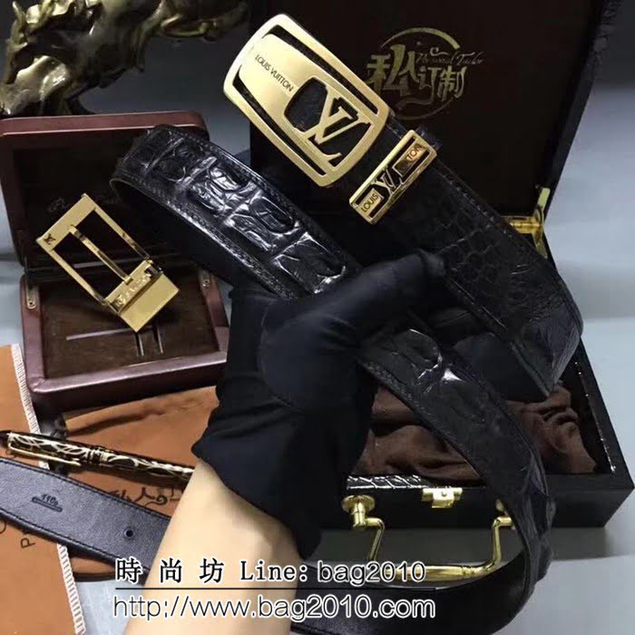 路易威登LV Louis Vuitton純手工美洲鱷魚無拼接小骨皮 新款高端男士皮帶 LHG1084